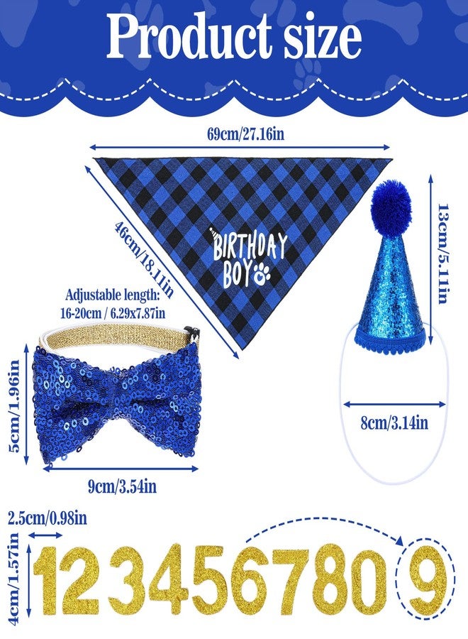 Aeaocvo Cat Birthday Hat Set, Small Pet Birthday Party Supplies, Bandana Bow Tie Collar Hat with Number for Cats Kittens Apparel Outfits (Blue) - Image 3